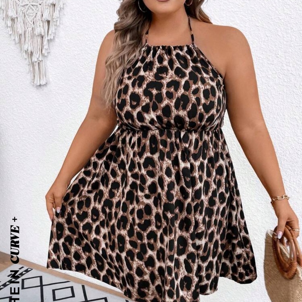 Shein Curve+ Plus Leopard Print Halter Neck Dress - image 2